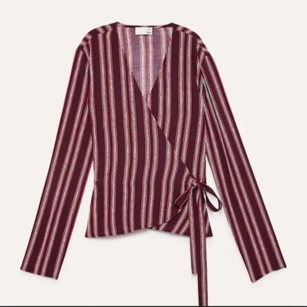 NWT?Aritzia?Wilfred Free Shannon Wrap Blouse Cardamon Stripe